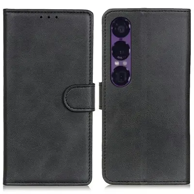 Sony Xperia 1 VII Plånboksfodral Cowhide Läder - Svart