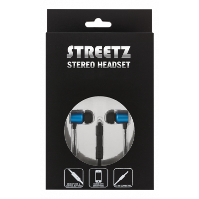 STREETZ in-ear headset, mikrofon och volymkontroll, blå