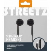 Streetz Semi-in-Ear Headset with USB-C - Svart