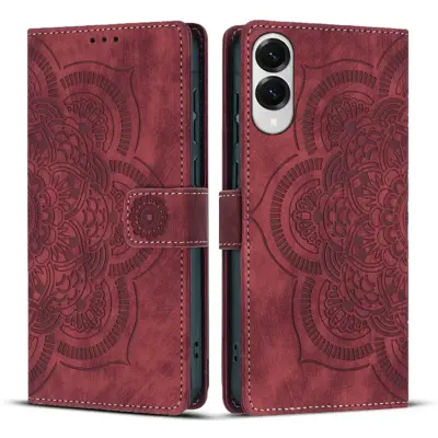 WANLONFENG Galaxy S25 Edge Plånboksfodral Mandala - Vinröd