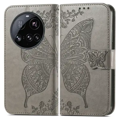 Xiaomi 15 Ultra Plånboksfodral Butterfly Pattern - Grå