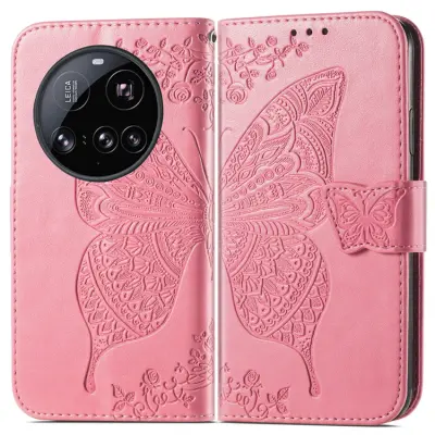 Xiaomi 15 Ultra Plånboksfodral Butterfly Pattern - Rosa
