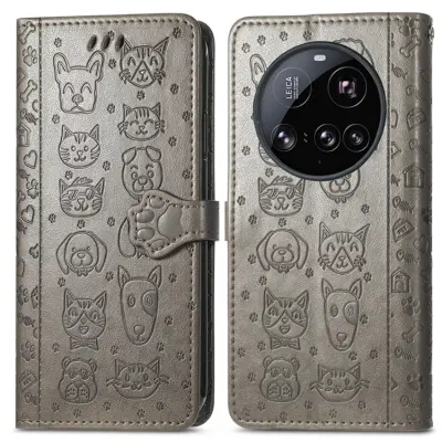 Xiaomi 15 Ultra Plånboksfodral Cat Dog Pattern - Grå