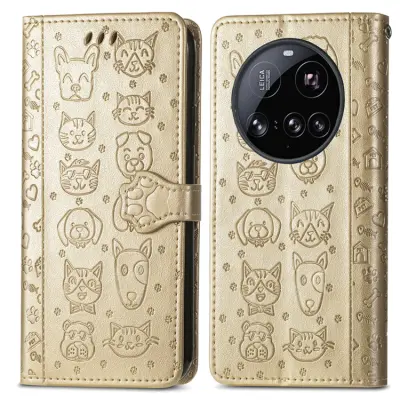 Xiaomi 15 Ultra Plånboksfodral Cat Dog Pattern - Guld
