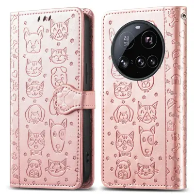 Xiaomi 15 Ultra Plånboksfodral Cat Dog Pattern - Rosa Guld