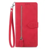 Xiaomi 15 Ultra Plånboksfodral Flower Imprint Zipper - Röd