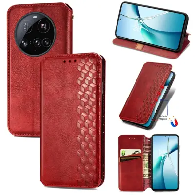 Xiaomi 15 Ultra Plånboksfodral Rhombus Imprint Läder - Röd