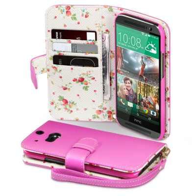Floral Plånboksfodral till HTC One M8 - Magenta