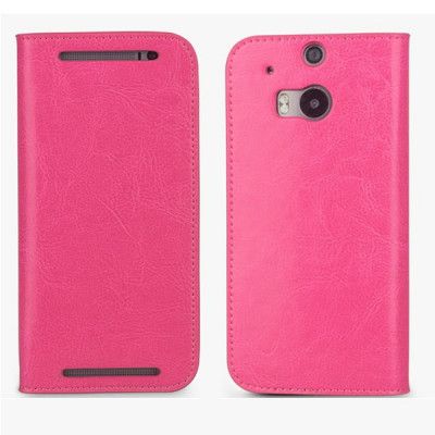 Qialino Äkta Läder Plånboksfodral HTC One M8 - Magenta