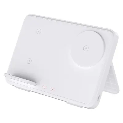 15W Dubbla Ringar Fällbar 3-i-1 Trådlös Laddare - Vit