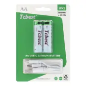 [2-Pack] TCBEST Uppladdningsbart Batteri R6 (AA) 650 mAh Typ-C