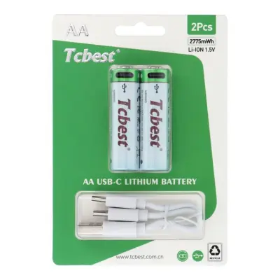 [2-Pack] TCBEST Uppladdningsbart Batteri R6 (AA) 750 mAh Typ-C