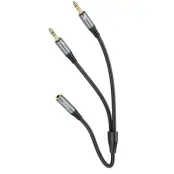 [2in1] Hoco AUX Jack till 2x Jack Kabel 0.25m - Metal Grå