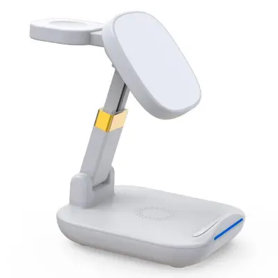 3-i-1 15W Magnetisk Trådlös Laddare för Mobil, Klocka, Hörlurar - Vit