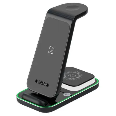 3-i-1 15W trådlös laddare med nattlampa för iPhone, svart