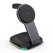 3-i-1 Fällbar Magnetisk Trådlös Laddare Dock - Svart