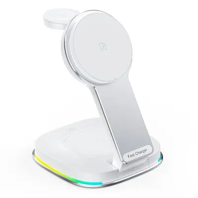 3-i-1 Fällbar Magnetisk Trådlös Laddare Dock - Vit