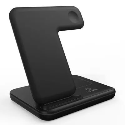 3-i-1 Trådlös laddare för mobil, hörlurar och smartklocka, svart