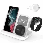 3-in-1 Trådlös Laddare 15W Samsung Galaxy - Buds - Watch - Vit (Vit)