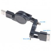 3-in-1 USB Retractable ladd/Sync kabel