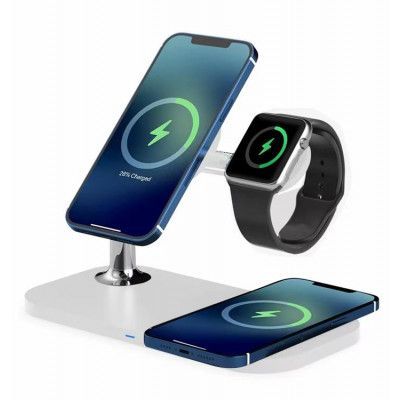 3in1 Magsafe Trådlös Laddare 15W Snabbladdning - Vit