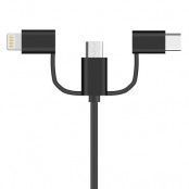 3in1 USB micro USB/USB Type C/lightning Kabel 2 A Svart