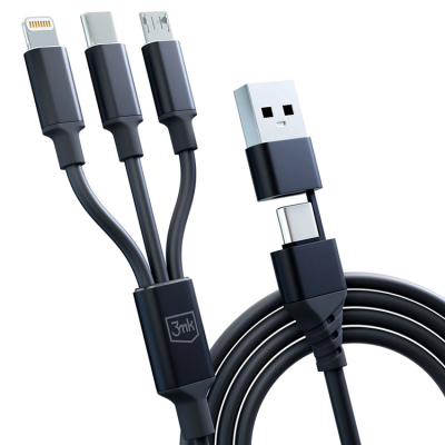 3mk 3in1 USB-A till USB-C, Lightning, microUSB kabel 1.5m