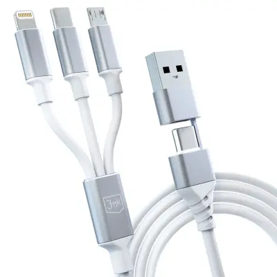 3mk 3in1 USB-A till USB-C Lightning microUSB kabel 1.5m