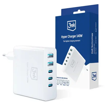 3mk Gan Snabb väggladdare USB-C 140W Hyper - Vit
