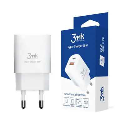 3mk HyperCharger Väggladdare 1xUSB-C 1xUSB-A - Vit