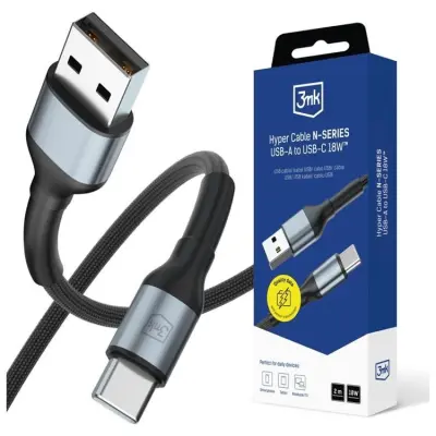 3MK USB-A till USB-C 18W kabel 9V/2A 1m N-SERIES Hyper - Svart
