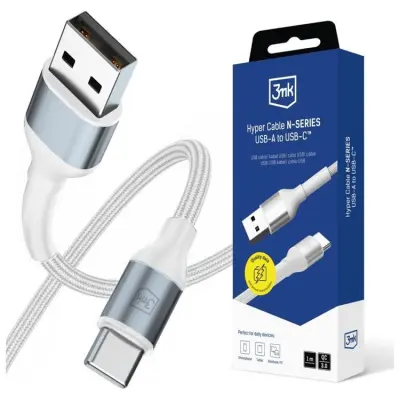 3MK USB-A till USB-C 18W kabel 9V/2A 1m N-SERIES Hyper - Vit
