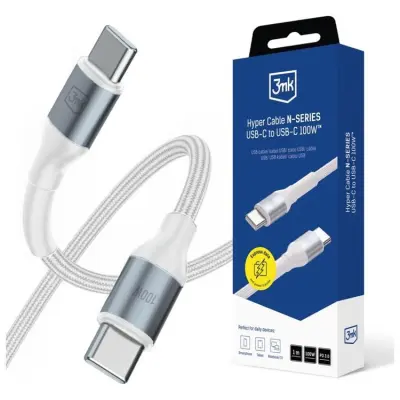 3MK USB-C till USB-C 100W kabel 20V/5A 1m N-SERIES Hyper - Vit