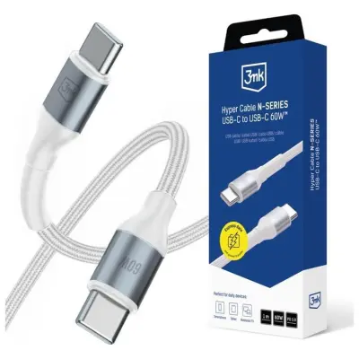 3MK USB-C till USB-C 60W kabel 20V/3A 1m N-SERIES Hyper - Vit
