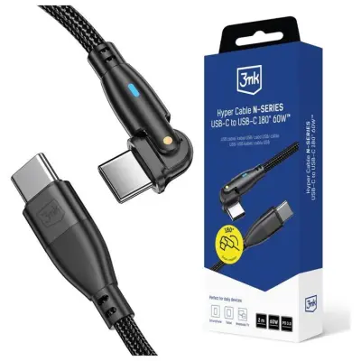 3MK USB-C till USB-C 60W kabel 20V/3A 2m N-SERIES Hyper - Svart