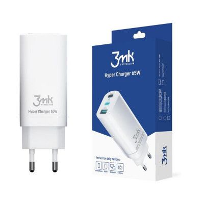 3MK Väggladdare Adapter USB-C/USB-A 65W Hyper - Vit