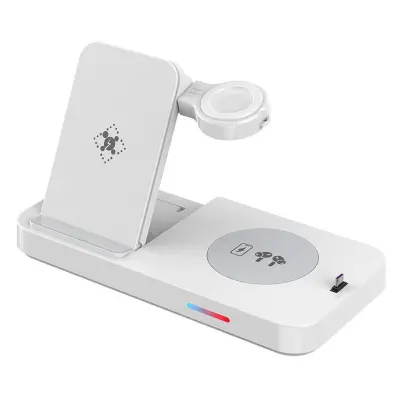 4-i-1 Fällbar Trådlös Laddare för Mobil, Hörlurar och Klocka - Vit
