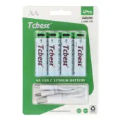 [4-Pack] TCBEST Uppladdningsbart Batteri R6 (AA) 650 mAh Typ-C