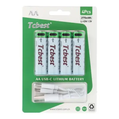[4-Pack] TCBEST Uppladdningsbart Batteri R6 (AA) 750 mAh Typ-C