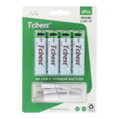 [4-Pack] TCBEST Uppladdningsbart Batteri R6 (AA) 950 mAh Typ-C