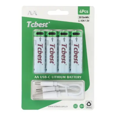 [4-Pack] TCBEST Uppladdningsbart Batteri R6 (AA) 950 mAh Typ-C