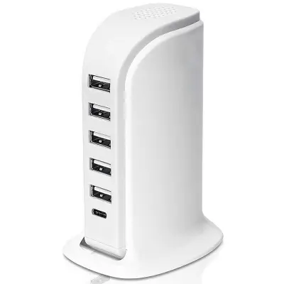 40W Multi-Port Laddare Typ-C + 5 USB-A Snabbladdningsstation - Vit