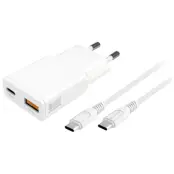 4smarts Snabbladdare 20W 1xUSB-C 1xUSB-A GaN med Kabel - Vit