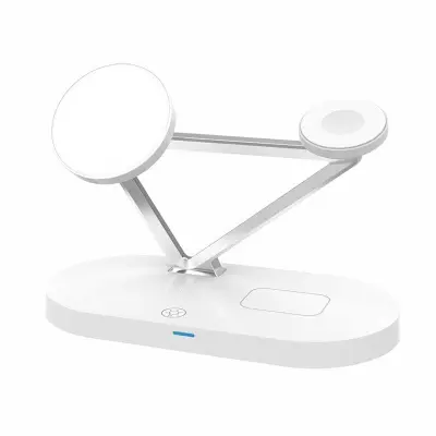 5-i-1 15W Magnetisk Trådlös Laddare med LED Atmosfärslampa, Svart