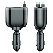 5in1 Billaddare USB-A - 2x USB-C med Dual Indragbar Kabel LED