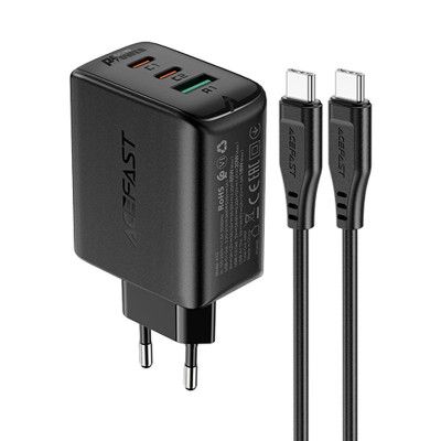 Acefast 2in1 Väggladdare 2x USB-C Till USB 65W Kabel - Svart