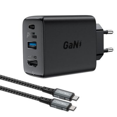 Acefast 2in1 Väggladdare 65W USB-A till USB-C till HDMI till USB-C Kabel - Svart