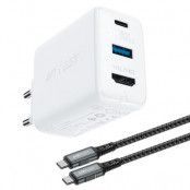 Acefast 2in1 Väggladdare 65W USB-A till USB-C till HDMI till USB-C Kabel - Vit