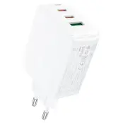 Acefast GaN Snabbladdare 2x USB-C USB-A QC4+ 65W - Vit