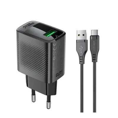 Acefast Väggladdare 18W A90 GaN USB-A QC USB-A/USB-C Kabel